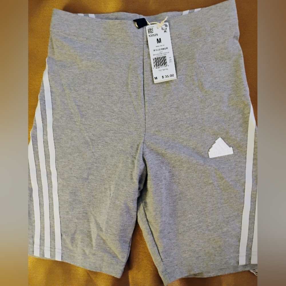 NWT Adidas Gray Athletic Shorts with Iconic White Stripes Size M